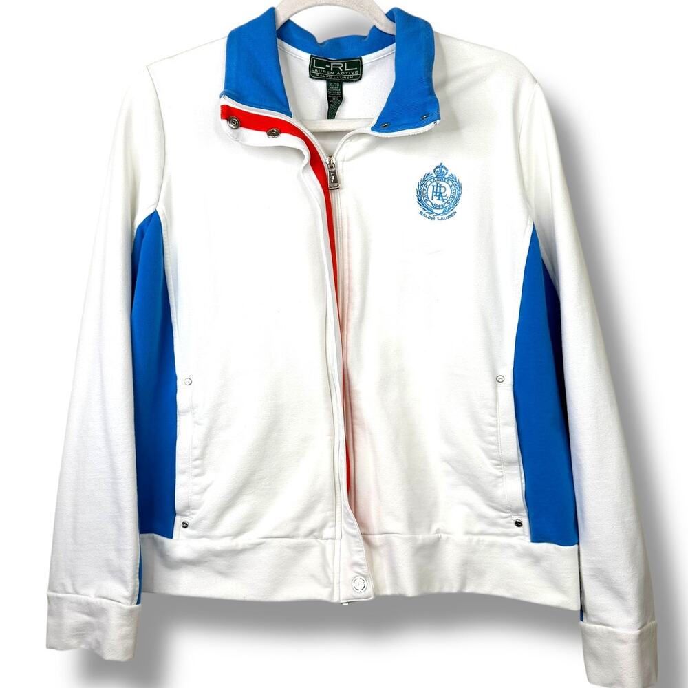 VTG Ralph Lauren L-RL Lauren Active Vintage Full Zip White Track Zip Jacket XL